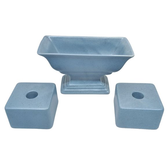 3pc Royal Haeger RG78 Light Blue Centerpiece Planter & Candleholders USA pottery - Picture 2 of 7